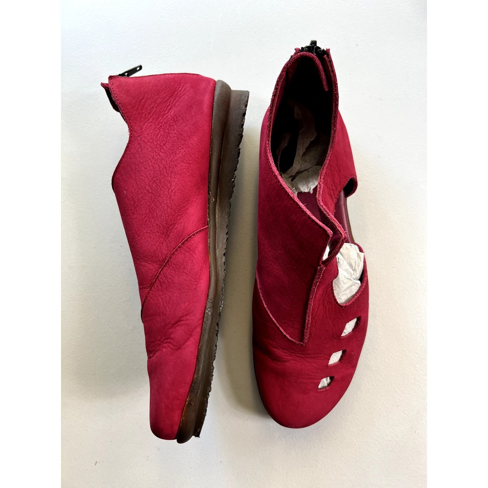 Arche LN Archette Women's 37 US 6‎ Laser Cut Leather Flats with Zippers Red